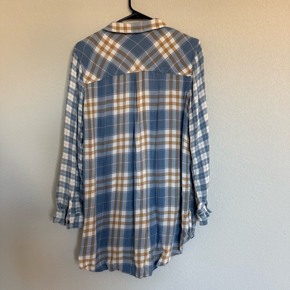 Maurice’s Plaid Tunic Long Sleeve Shirt Womens Large Blue Button Down Soft Light - Picture 2 of 6